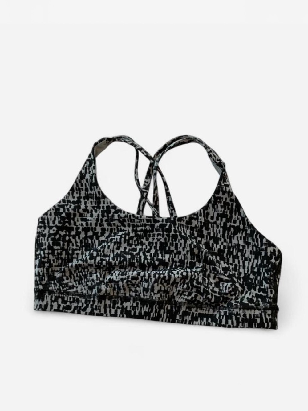 Lululemon Sports Bra Size 12 Black White Print Strappy Cross Back Yoga